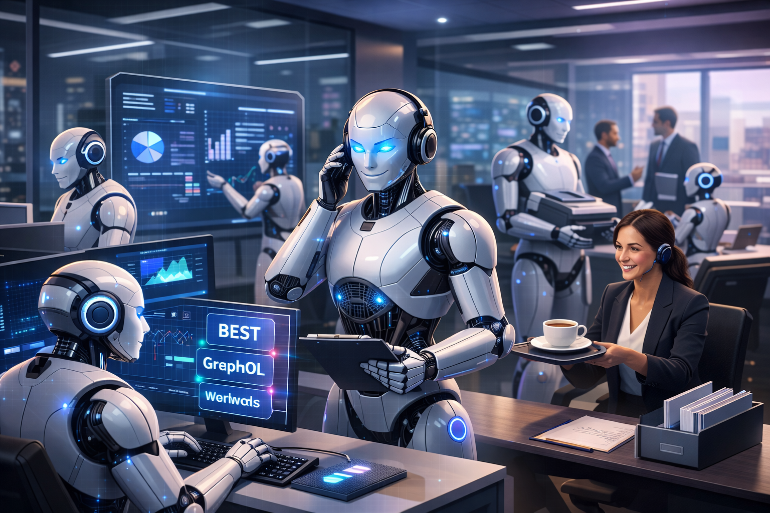 AI Robots Working in Office
